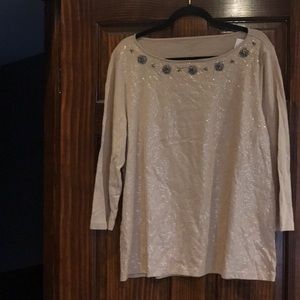 Tan 3/4 length sleeve tshirt w/ sequin detail